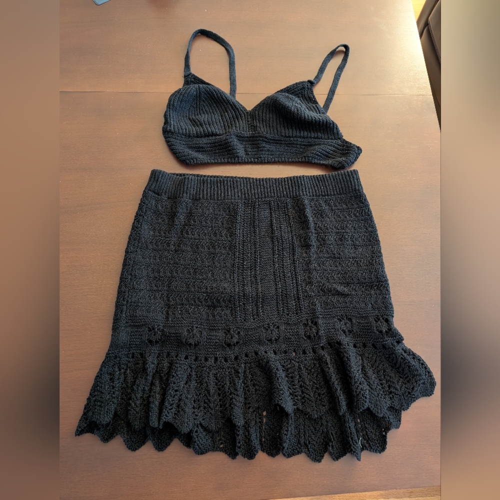 Anthropologie 2 Piece Crochet Top/Skirt XL
